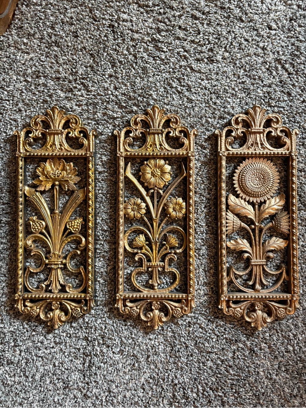 Vintage HomeCo Ornate Gold Floral Wall Plaques - Set of 3
